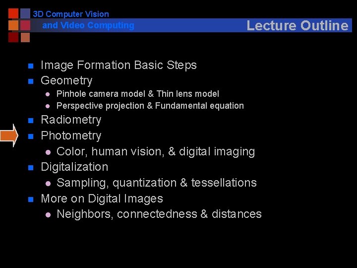 3 D Computer Vision and Video Computing n n Image Formation Basic Steps Geometry