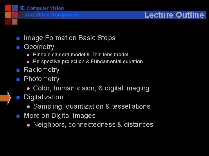 3 D Computer Vision and Video Computing n n Image Formation Basic Steps Geometry