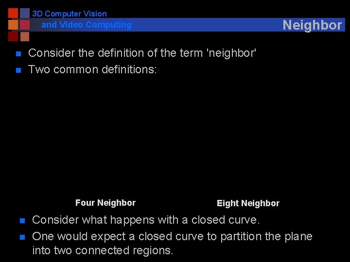 3 D Computer Vision Neighbor and Video Computing n n Consider the definition of