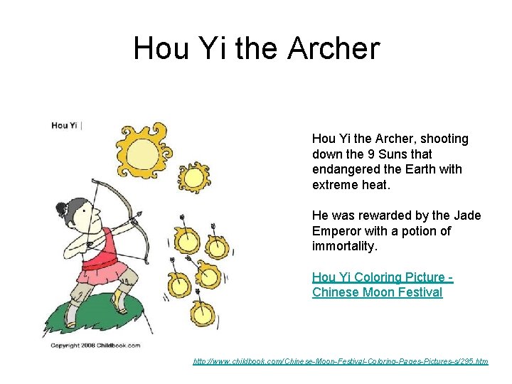 Hou Yi the Archer, shooting down the 9 Suns that endangered the Earth with