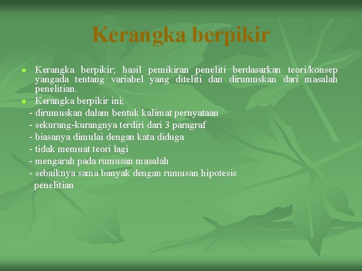 Kerangka berpikir; hasil pemikiran peneliti berdasarkan teori/konsep yangada tentang variabel yang diteliti dan dirumuskan