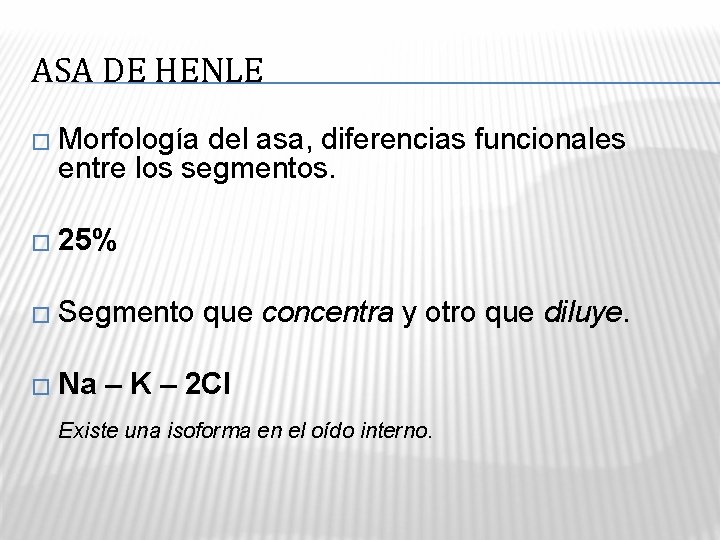 ASA DE HENLE � Morfología del asa, diferencias funcionales entre los segmentos. � 25%