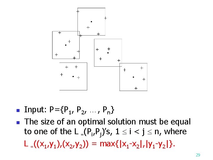 n n Input: P={P 1, P 2, …, Pn} The size of an optimal