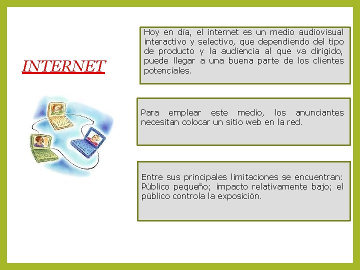 INTERNET Hoy en día, el internet es un medio audiovisual interactivo y selectivo, que