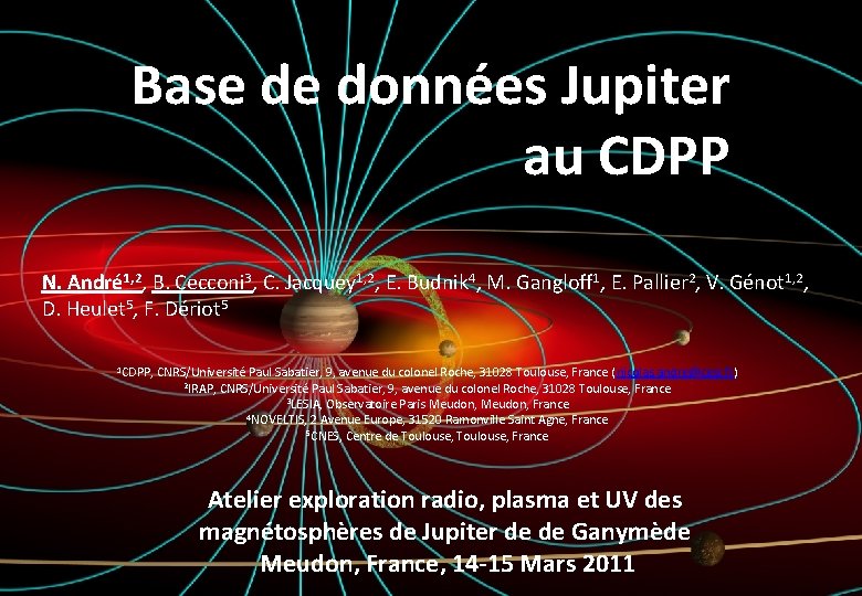 Base de données Jupiter au CDPP N. André 1, 2, B. Cecconi 3, C.