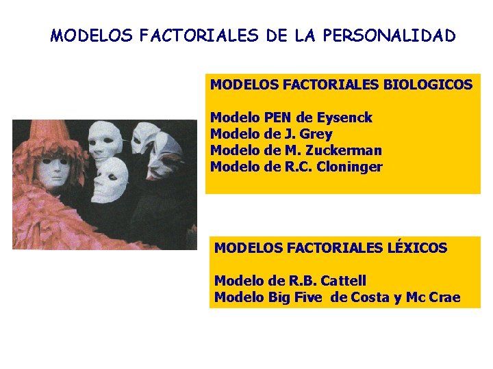 MODELOS FACTORIALES DE LA PERSONALIDAD MODELOS FACTORIALES BIOLOGICOS Modelo PEN de Eysenck Modelo de