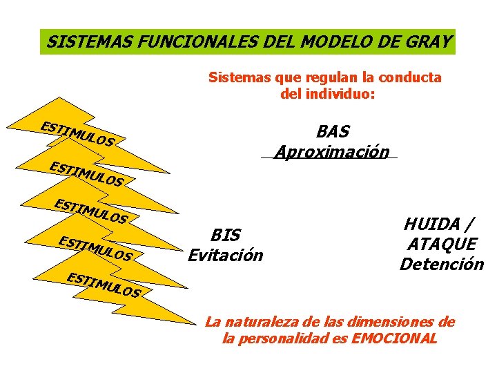 SISTEMAS FUNCIONALES DEL MODELO DE GRAY Sistemas que regulan la conducta del individuo: ESTI