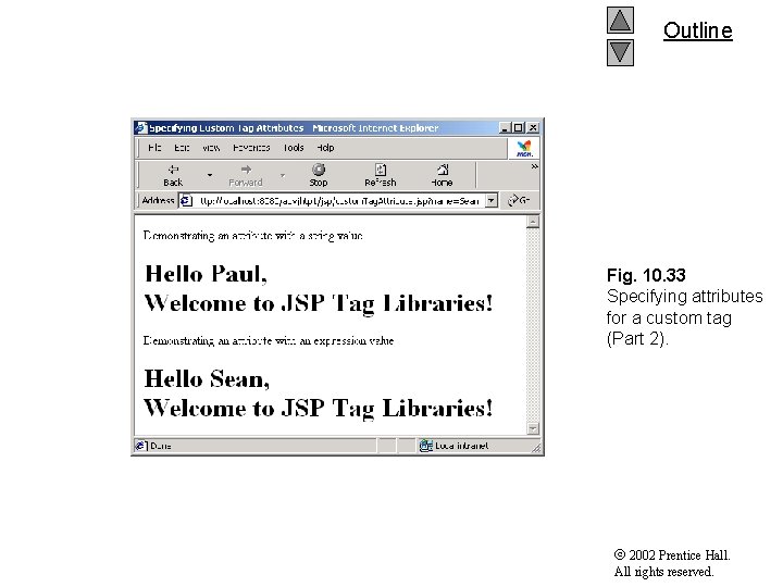 Outline Fig. 10. 33 Specifying attributes for a custom tag (Part 2). 2002 Prentice