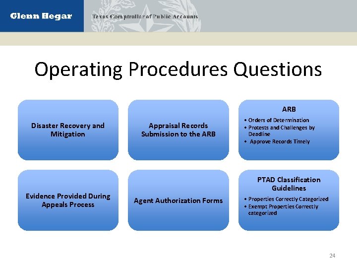 Operating Procedures Questions ARB Disaster Recovery and Mitigation Evidence Provided During Appeals Process Appraisal