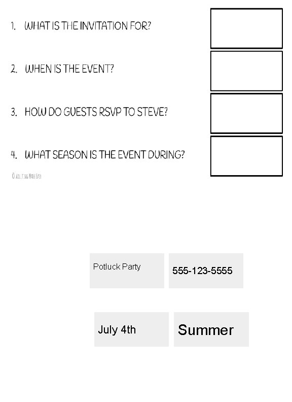 Potluck Party July 4 th 555 -123 -5555 Summer 