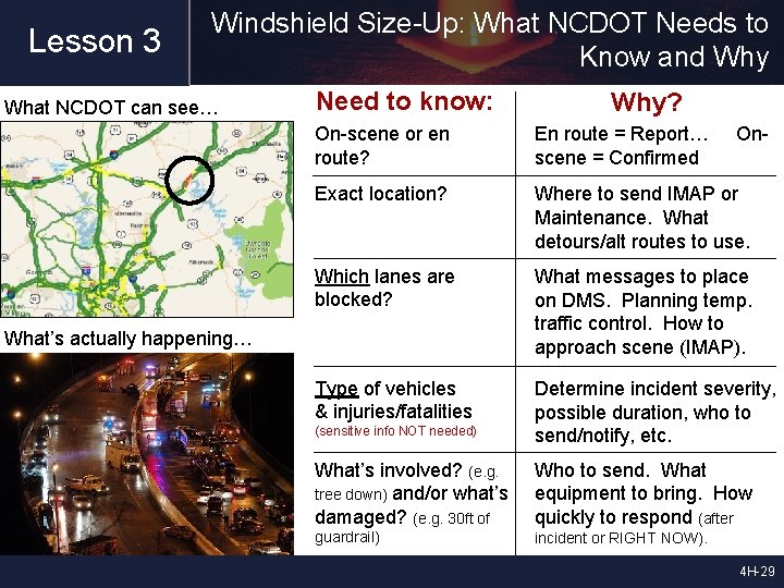 Lesson 3 Windshield Size-Up: What NCDOT Needs to Know and Why What NCDOT can