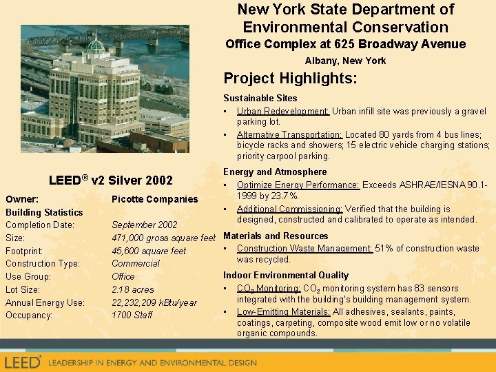 New York State Department of Environmental Conservation Office Complex at 625 Broadway Avenue Albany,