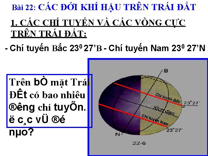 Bài 22: CÁC ĐỚI KHÍ HẬU TRÊN TRÁI ĐẤT 1. CÁC CHÍ TUYẾN VÀ