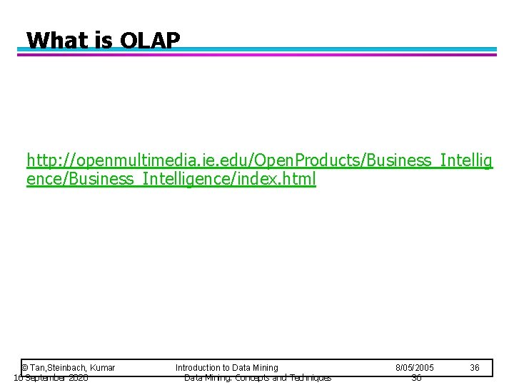 What is OLAP http: //openmultimedia. ie. edu/Open. Products/Business_Intellig ence/Business_Intelligence/index. html © Tan, Steinbach, Kumar