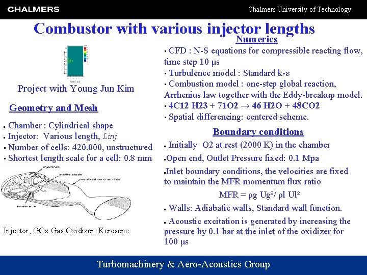 Chalmers University of Technology Combustor with various injector lengths Numerics CFD : N-S equations