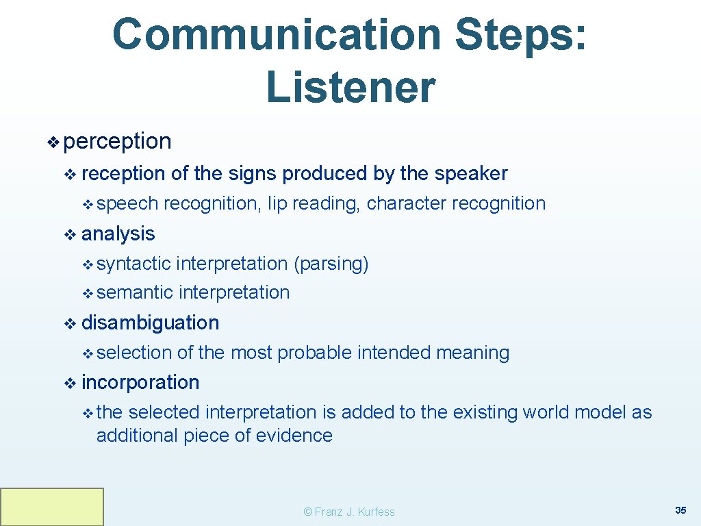 Communication Steps: Listener ❖ perception v reception v speech of the signs produced by Communication Steps: Listener ❖ perception v reception v speech of the signs produced by