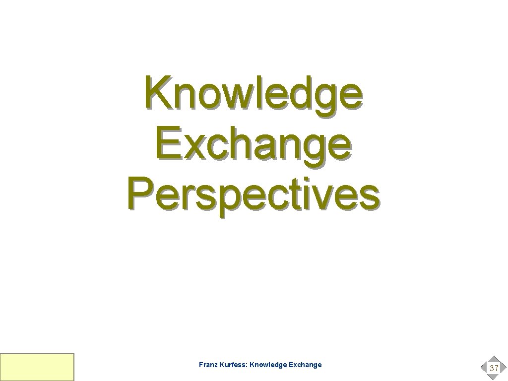 Knowledge Exchange Perspectives Franz Kurfess: Knowledge Exchange 37 Knowledge Exchange Perspectives Franz Kurfess: Knowledge Exchange 37