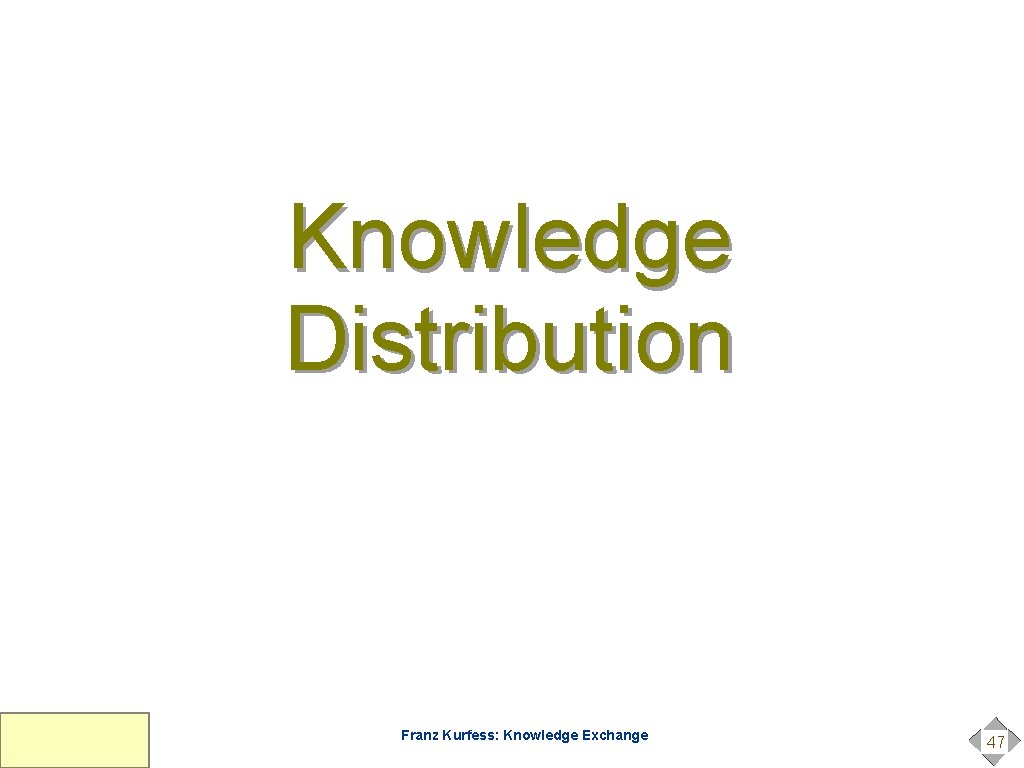 Knowledge Distribution Franz Kurfess: Knowledge Exchange 47 Knowledge Distribution Franz Kurfess: Knowledge Exchange 47