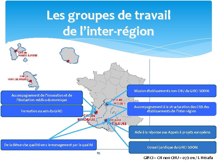 Les groupes de travail de l’inter-région Mission établissements non CHU du GIRCI SOOM Accompagnement