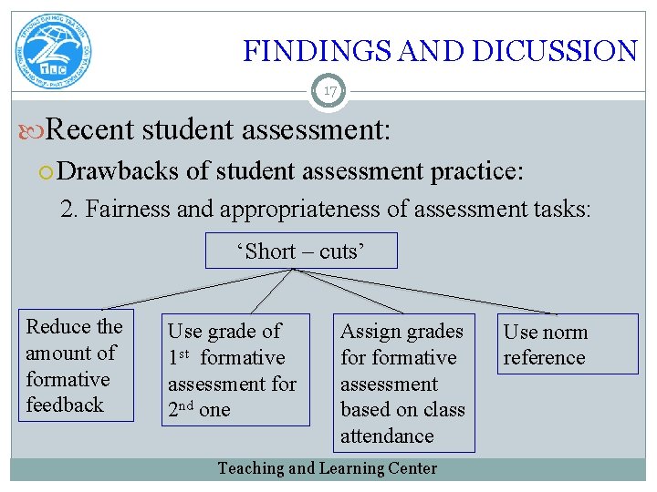 FINDINGS AND DICUSSION 17 Recent student assessment: Drawbacks of student assessment practice: 2. Fairness