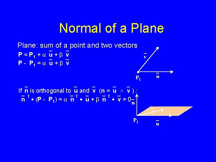 Normal of a Plane: sum of a point and two vectors P = P