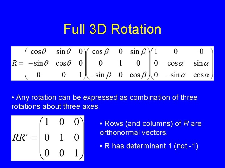 Full 3 D Rotation • Any rotation can be expressed as combination of three