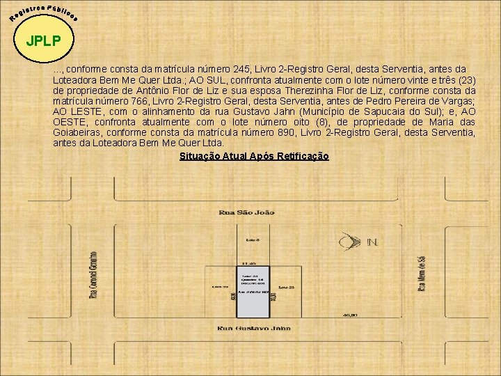 JPLP. . . , conforme consta da matrícula número 245, Livro 2 -Registro Geral,