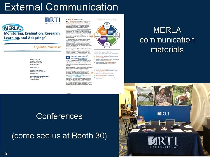 External Communication MERLA communication materials Conferences (come see us at Booth 30) 12 