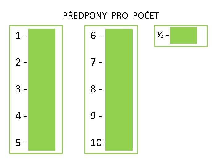 PŘEDPONY PRO POČET 1 - mono 6 - hexa 2 - di 7 - PŘEDPONY PRO POČET 1 - mono 6 - hexa 2 - di 7 -