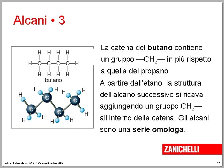 Alcani • 3 La catena del butano contiene un gruppo —CH 2— in più