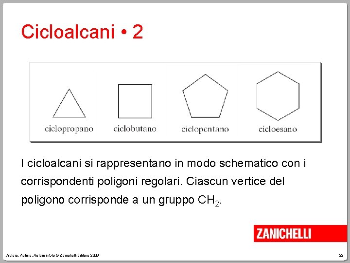 Cicloalcani • 2 I cicloalcani si rappresentano in modo schematico con i corrispondenti poligoni