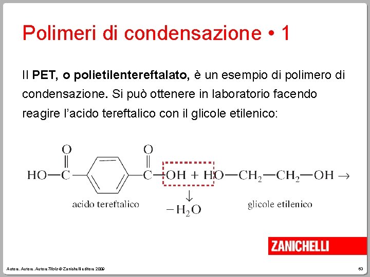 Polimeri di condensazione • 1 Il PET, o polietilentereftalato, è un esempio di polimero