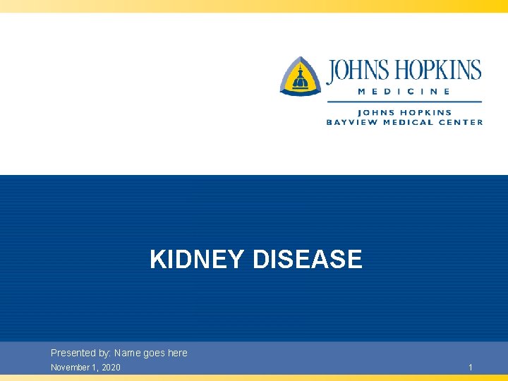 KIDNEY DISEASE Presented by: Name goes here November 1, 2020 1 