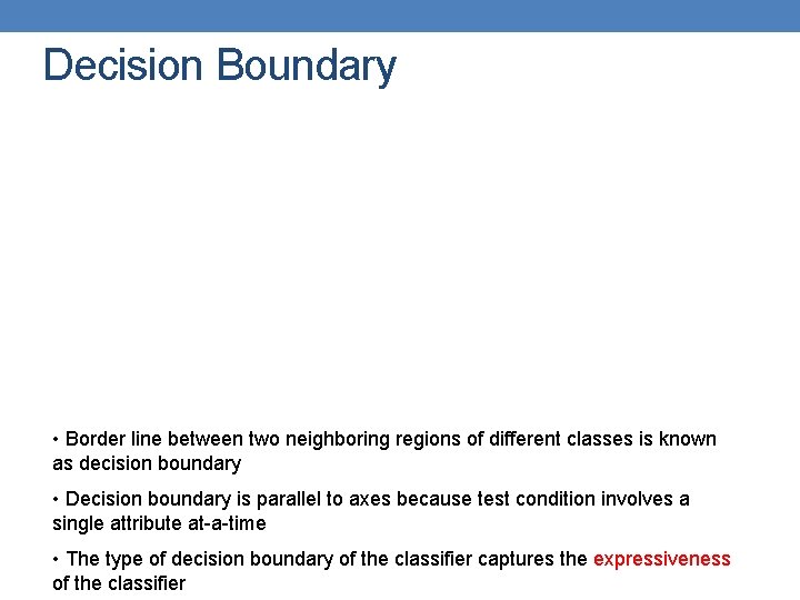 Decision Boundary • Border line between two neighboring regions of different classes is known Decision Boundary • Border line between two neighboring regions of different classes is known