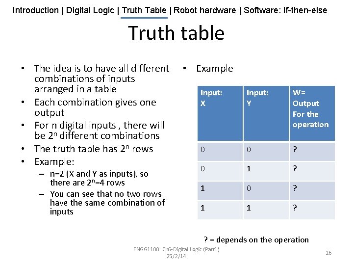 Introduction | Digital Logic | Truth Table | Robot hardware | Software: If-then-else Truth
