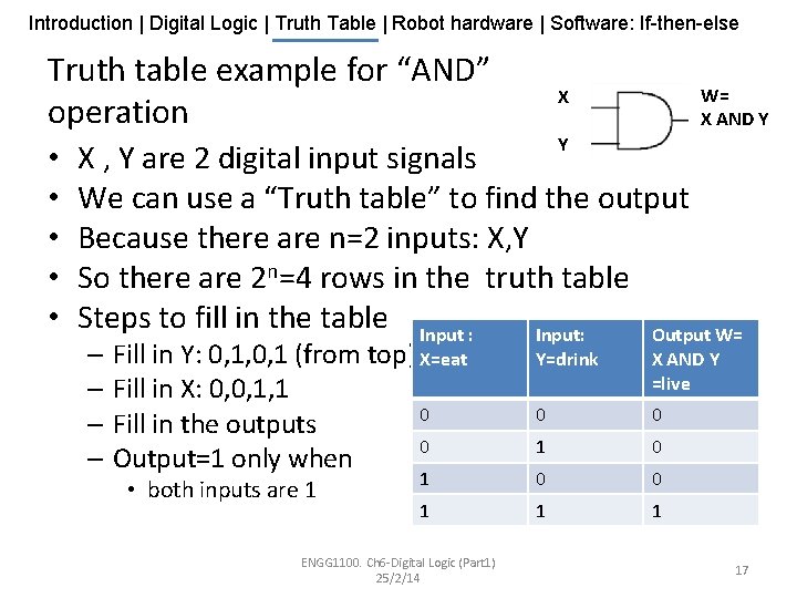 Introduction | Digital Logic | Truth Table | Robot hardware | Software: If-then-else Truth