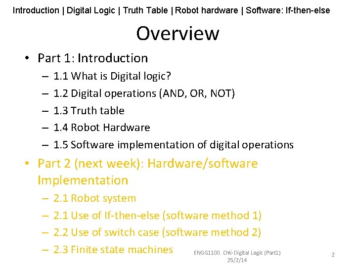 Introduction | Digital Logic | Truth Table | Robot hardware | Software: If-then-else Overview