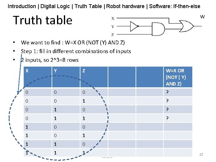 Introduction | Digital Logic | Truth Table | Robot hardware | Software: If-then-else Truth