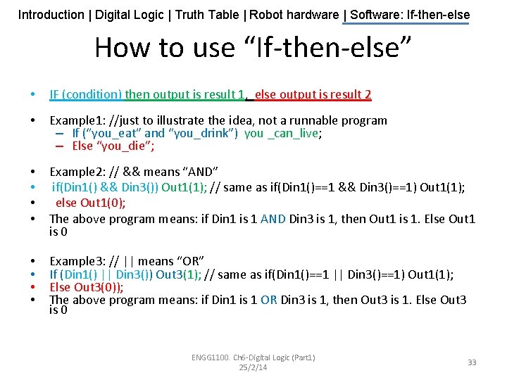 Introduction | Digital Logic | Truth Table | Robot hardware | Software: If-then-else How