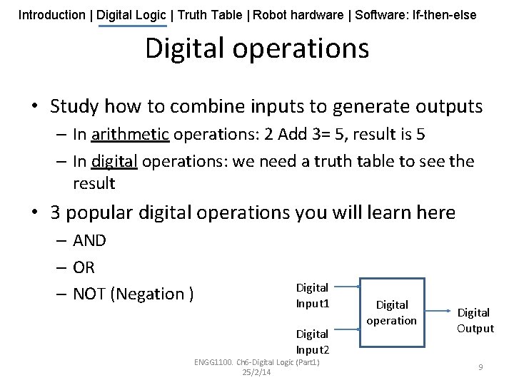 Introduction | Digital Logic | Truth Table | Robot hardware | Software: If-then-else Digital