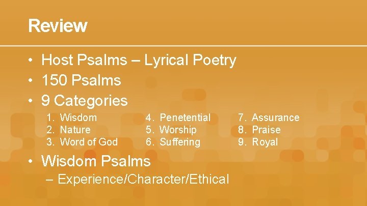 Review • Host Psalms – Lyrical Poetry • 150 Psalms • 9 Categories 1.