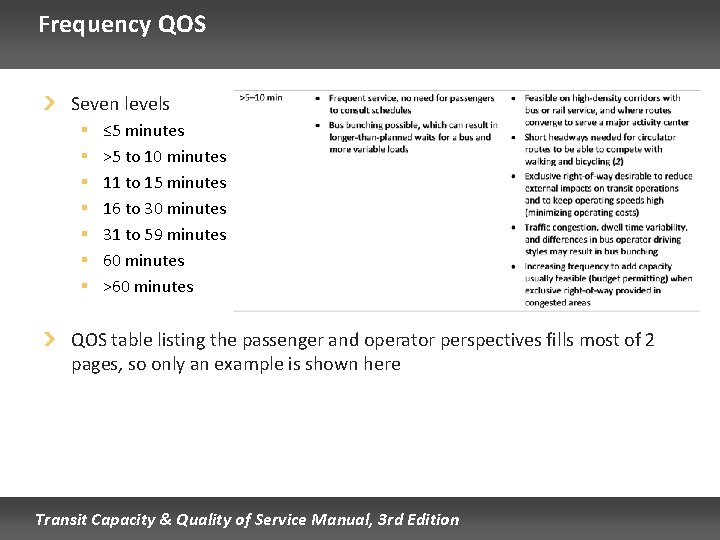 Frequency QOS Seven levels § § § § ≤ 5 minutes >5 to 10