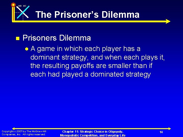 MB MC The Prisoner’s Dilemma n Prisoners Dilemma l A game in which each