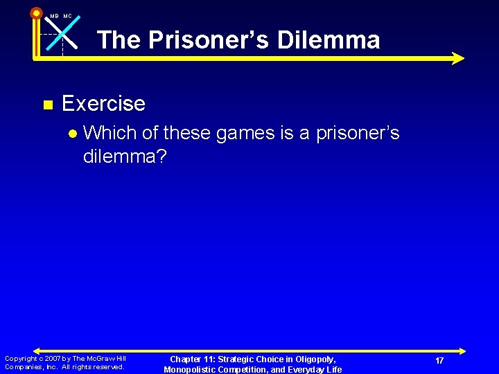 MB MC The Prisoner’s Dilemma n Exercise l Which of these games is a