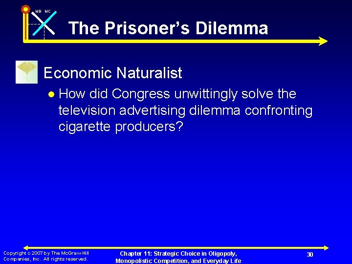 MB MC The Prisoner’s Dilemma n Economic Naturalist l How did Congress unwittingly solve