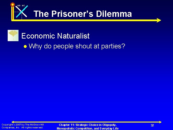 MB MC The Prisoner’s Dilemma n Economic Naturalist l Why do people shout at