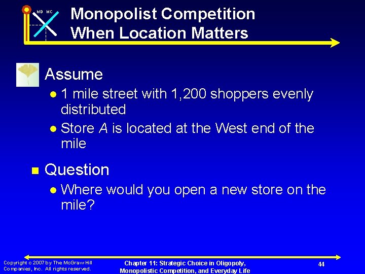 MB MC n Monopolist Competition When Location Matters Assume 1 mile street with 1,