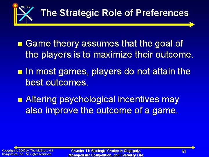 MB MC The Strategic Role of Preferences n Game theory assumes that the goal