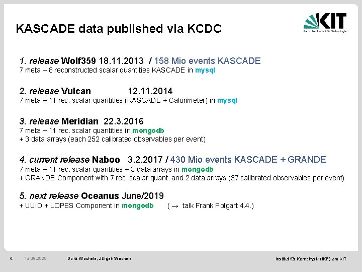 KASCADE data published via KCDC 1. release Wolf 359 18. 11. 2013 / 158
