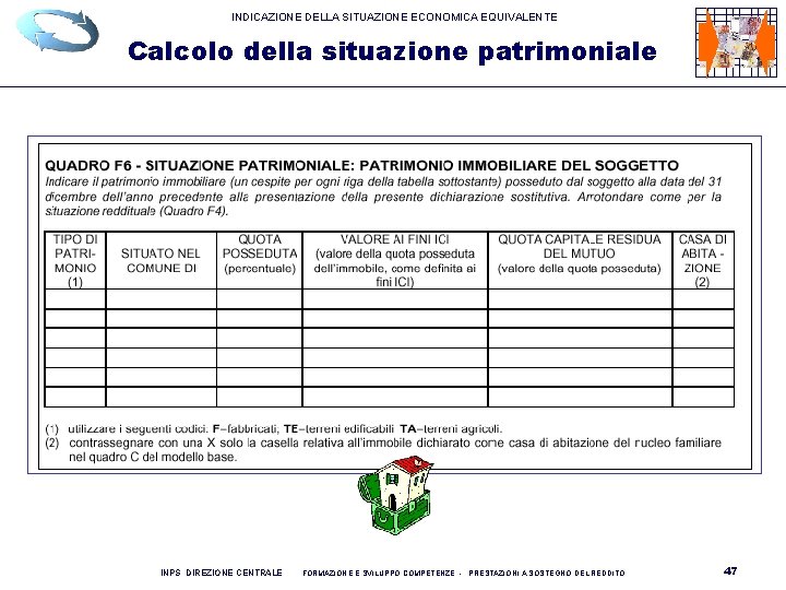 INDICAZIONE DELLA SITUAZIONE ECONOMICA EQUIVALENTE Calcolo della situazione patrimoniale INPS DIREZIONE CENTRALE FORMAZIONE E